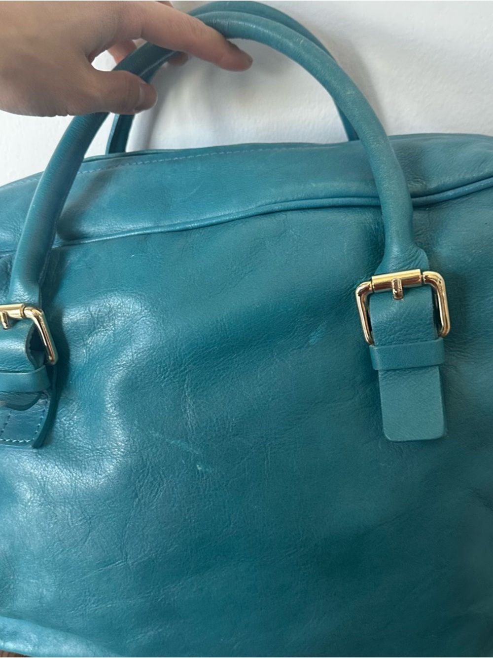 Valentina Italy Teal Leather Satchel Gold-Plated Accents | Made in Italy Bag - Picture 12 of 16
